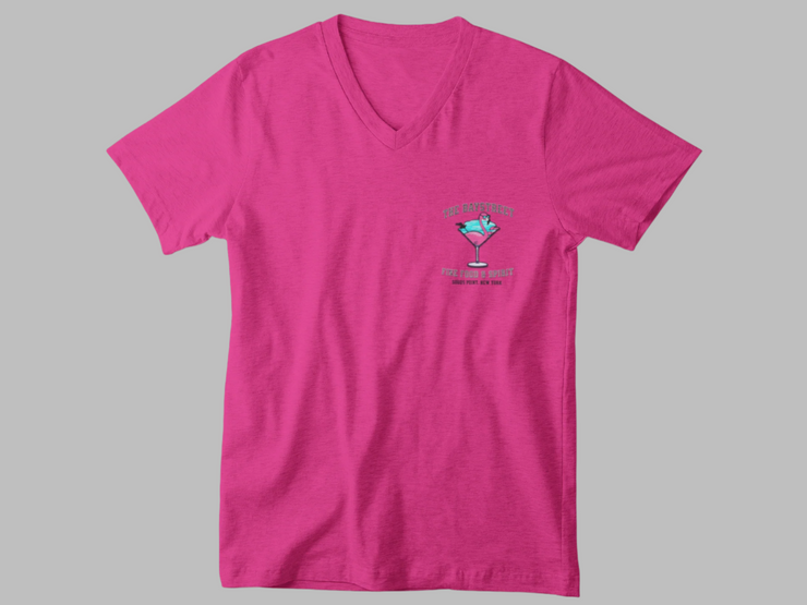 Pink t-shirt with a graphic design on a white background