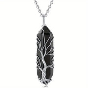 Tree of life wrapped crystal pendant necklace