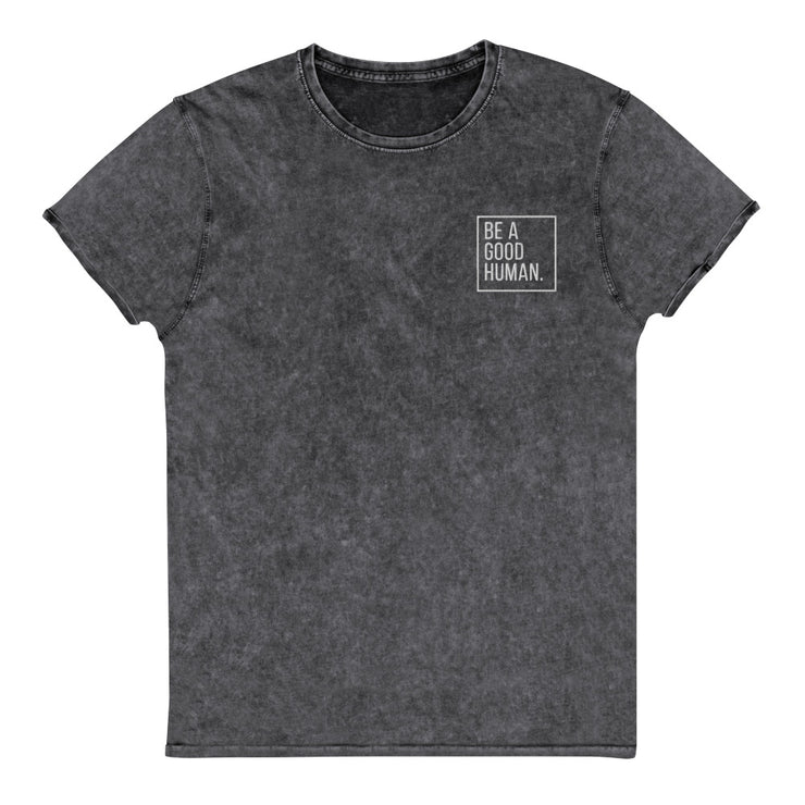 Be A Good Human Denim T-Shirt Embroidered - RARE.